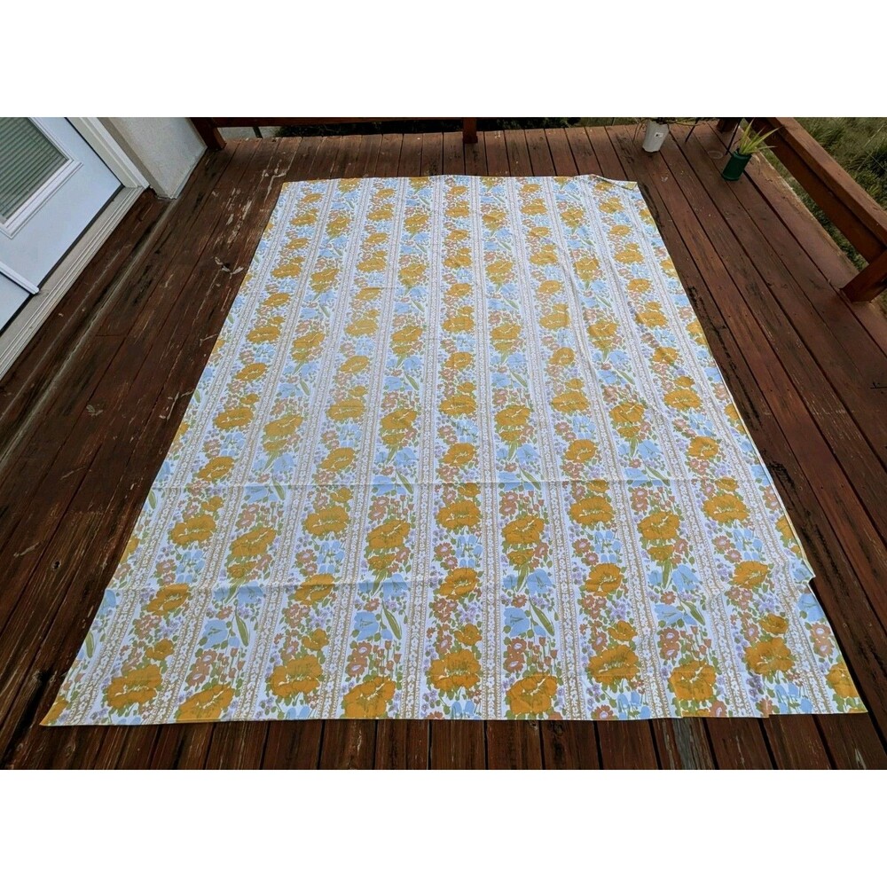 VTG Lady Pepperell No-Iron Percale Queen Flat Sheet 90x115 Floral Yellow Green